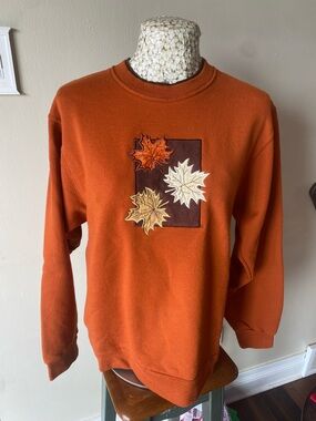 Granny Core  Orange Crewneck  with Leaf Patch's